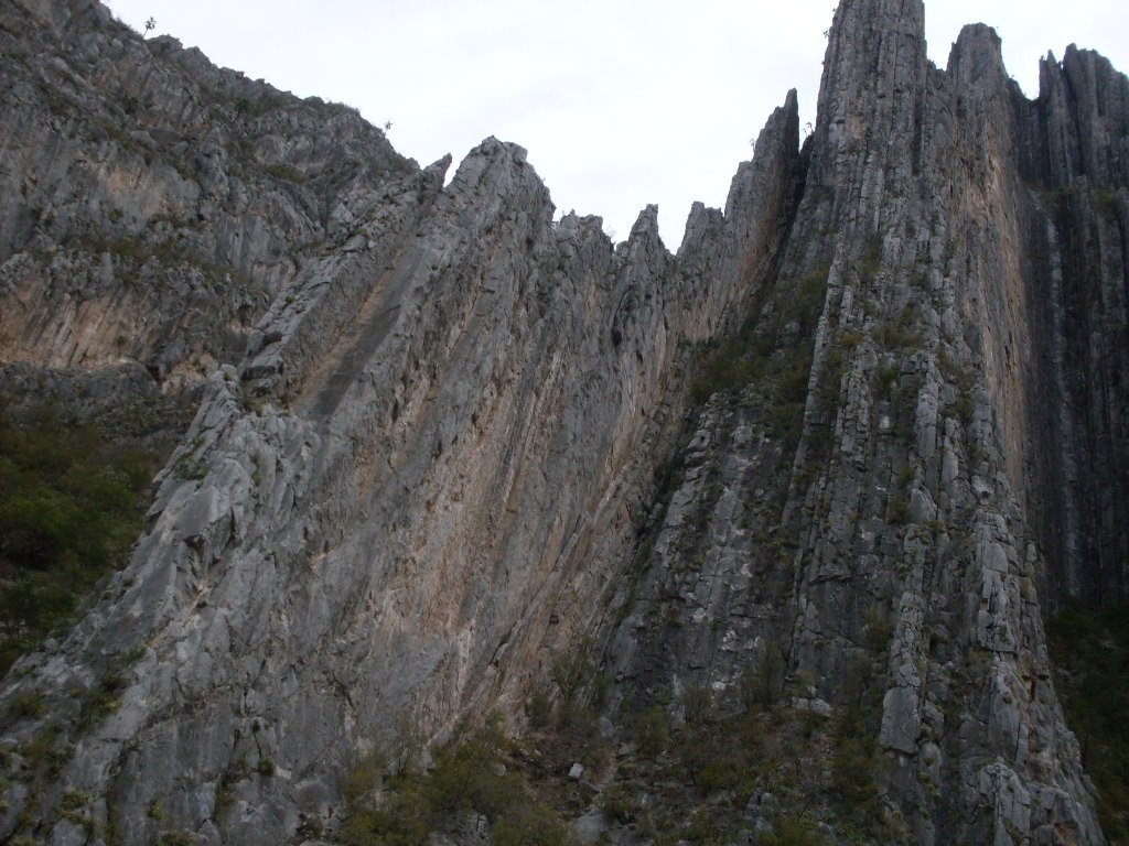 Paredes de roca caliza gris en la zona de escalada de El Potrero Chico, en Hidalgo, Nuevo León